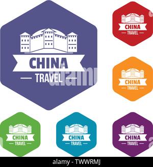China building icons vector hexahedron Stock Vector