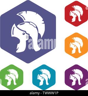 Roman helmet icons vector hexahedron Stock Vector