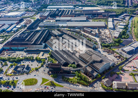 SHEFFIELD, UK - 20TH JUNE 2019: Aerial shot of Forgemasters Forge in Sheffield, home of the largest steel production in the UK Stock Photo