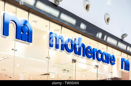Samara, Russia - June 22, 2019: Mothercare store logo. Mothercare plc is a British retailer which specialises in products for expectant mothers and in Stock Photo