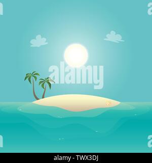 Sandy island with palms at sunny day - summer background Stock Vector