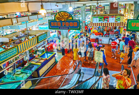 PATONG, THAILAND - MAY 1, 2019: The fish corner of Banzaan Fresh Market - one of the most popular Phuket bazaars, located in Patong Beach resort, on M Stock Photo