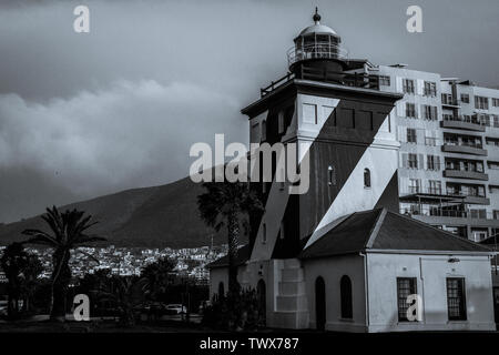 South Africa's Green Point Lighthouse in the Cape Town Atlantc coastal suburb of Mouille Point became operational on 12 April 1824 and remains so Stock Photo