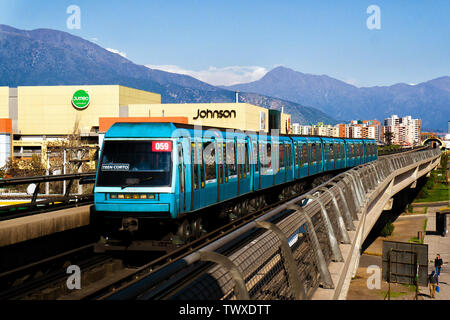 SANTIAGO, CHILE - OCTOBER 2015: Metro de Santiago NS93 train entering Pedrero station of Line 5 Stock Photo