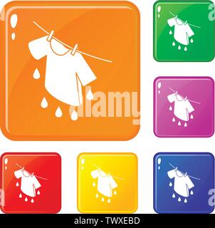 Shirt drying icons set vector color Stock Vector