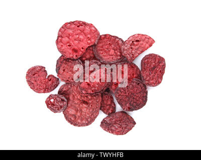 Tasty beet chips on white background Stock Photo
