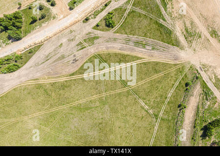 aerial view of motocross and quad bikes racetrack. racing track with trails Stock Photo