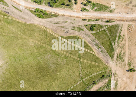 racing tracks landscape in countryside on a sunny summer day. aerial view Stock Photo
