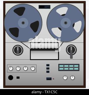 Vintage magnetic audio tape reel-to-reel recorder Stock Vector
