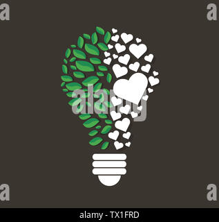 green leafs and hearts in light bulb shape , eco concept , thinking symbol  , World Environment Day Stock Photo