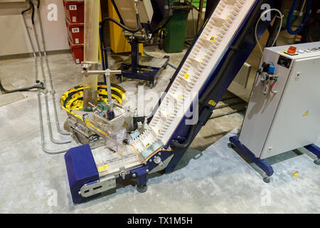 DUBAI, UAE, JANUARY 09, 2019: Technological process of creating Lego bricks in Legoland Stock Photo