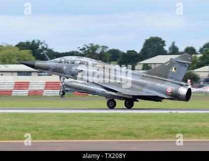 Dassault Aviation Mirage 2000N (codes 375 and 125-CI) of the French Air  Force (Armée de l'Air) arrives at the 2016 Royal International Air Tattoo,  RAF Fairford, England. '125' means the aircraft is