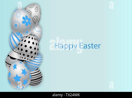 Vector Happy Easter background with realistic decorated eggs. Perfect Easter holiday template for promotion, ad, sale, flyer, greeting card, invitatio Stock Vector