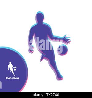 Basketball player standing and dribbling the ball. Sport Symbol. Design Element. Vector Illustration. Stock Vector