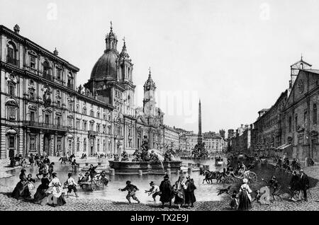 Italy, Rome, Piazza Navona in an engraving of Felix Benoist