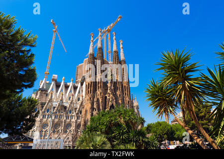 BARCELONA, SPAIN - JUNE 12, 2014: The famous Catholic basilica of the Sagrada Familia in Barcelona, Catalonia, Spain. Designed by Antoni Gaudi. Stock Photo