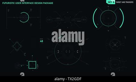 Futuristic user interface design element text box scale and bar for cyber and technology concept against dark background, screen ratio 16:9, vector il Stock Vector