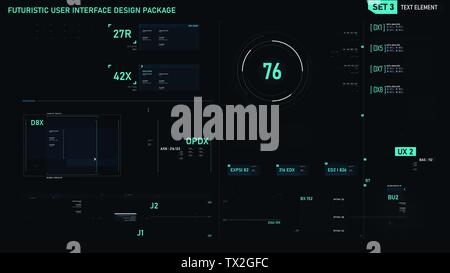 Futuristic user interface design element text box scale and bar for cyber and technology concept against dark background, screen ratio 16:9, vector il Stock Vector