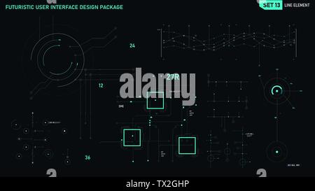 Futuristic user interface design element text box scale and bar for cyber and technology concept against dark background, screen ratio 16:9, vector il Stock Vector