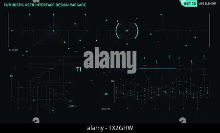 Futuristic user interface design element text box scale and bar for cyber and technology concept against dark background, screen ratio 16:9, vector il Stock Vector