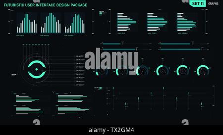 Futuristic user interface design element text box scale and bar for cyber and technology concept against dark background, screen ratio 16:9, vector il Stock Vector