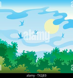 Summer landscape with birds Stock Vector