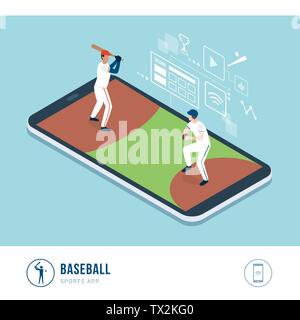 Professional sports competition: baseball game and players, mobile app Stock Vector