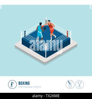 Professional sports competition: opponents boxing in the ring Stock Vector