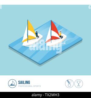 Professional sports competition: sailing boats in the sea Stock Vector