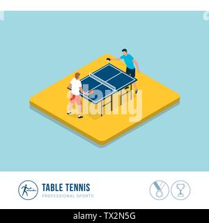 Professional sports competition: table tennis players during a match Stock Vector