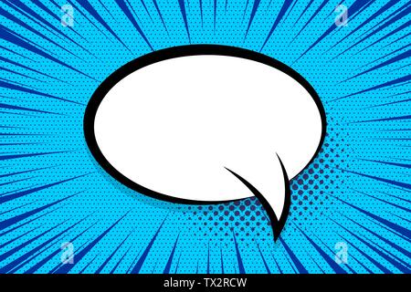 Comic book radial pop art retro speech bubble background. Abstract vector pattern 80s-90s. Halftone trendy frame for text box banner.