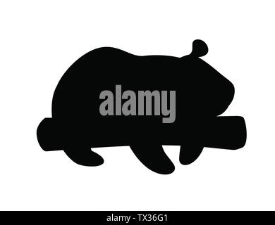 Black silhouettes cute big panda lying on tree trunk cartoon animal design flat vector illustration. Stock Vector