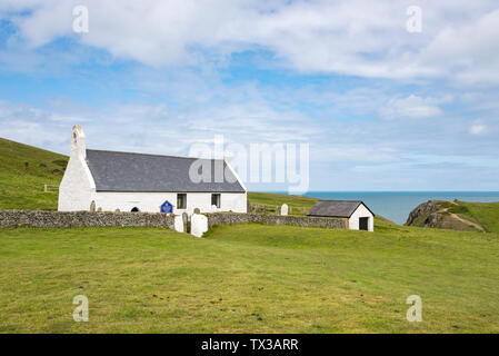 Old church at Mwnt near Cardigan on the Ceredigion coast path, West Wales. Stock Photo