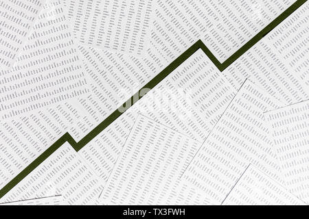View from above ascending line graph through paper Stock Photo