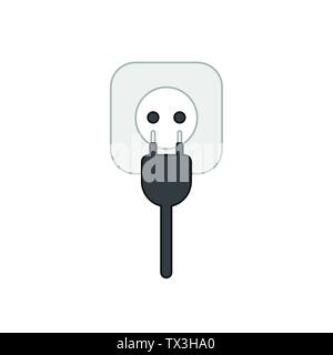 Vector icon concept of electrical plug with cable and outlet. Colored outlines. Stock Vector