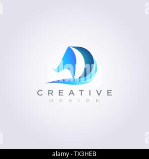 Letter D sailed Vector Illustration Design Clipart Symbol Logo Template. Stock Vector