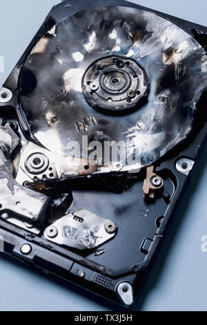 Close up burned external hard disk drive Stock Photo