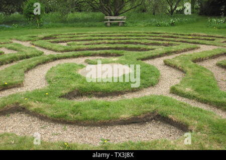 Turf maze at Doddington Hall and Gardens, Lincolnshire,England, UK Stock Photo