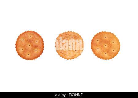 Close up of round crackers on white background Stock Photo