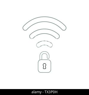 Vector icon concept of wifi wireless symbol with opened padlock. White background and colored. Stock Vector