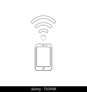 Vector icon concept of use smartphone as modem, black smartphone with grey wifi wireless symbol. White background and colored. Stock Vector