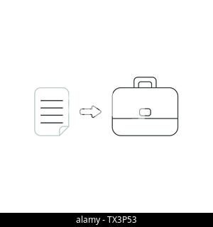 Vector icon concept of written paper into black briefcase. White background and colored. Stock Vector