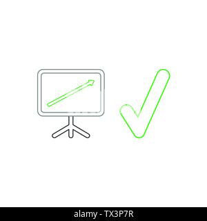 Vector icon concept of sales chart with green arrow moving up and green check mark. White background and colored. Stock Vector