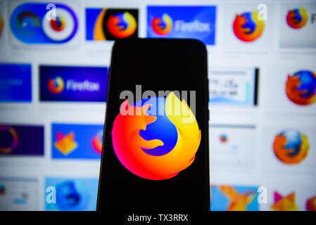 In this photo illustration a Mozilla Firefox logo seen displayed on a smartphone. Stock Photo