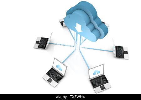 3d data cloud and laptops on white Stock Photo