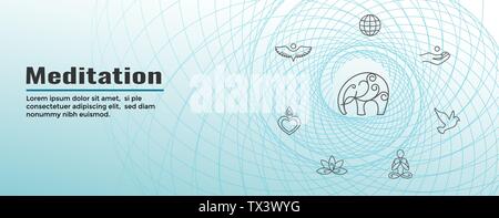 Meditation Icon Set with Web Header Banner Stock Vector