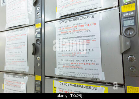 Tokyo Japan 24th June 19 Signs In Japanese English Korean And Chinese Announce The Suspension Of Coin Locker Services In Shibuya Station From June 26 To 29 The Signs Announce That Coin