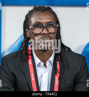 CAIRO, EGYPT - JUNE 23: coach Aliou Cisse of Senegal looks on during the 2019 Africa Cup of Nations Group C match between Senegal and Tanzania at 30 June Stadium on June 23, 2019 in Cairo, Egypt. (Sebastian Frej/MB Media) Stock Photo