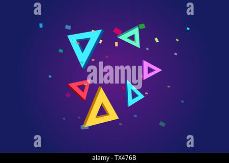 Colorful background of colorful suspended triangular tetrahedron with color debris Stock Photo