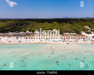 Spain, Balearic Islands, Mallorca, Sa Rapita, Ses Covetes, Aerial view of Playa es Trenc Stock Photo